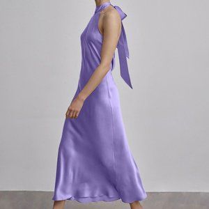 French Bow Halterneck Silk Maxi Dress
